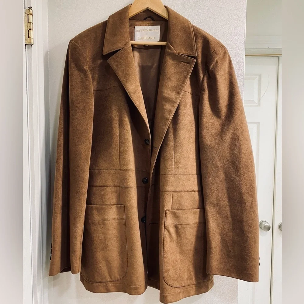 Jeffery Banks for Lakeland Size 46 Brown Ultra Suede Sports Coat Blazer